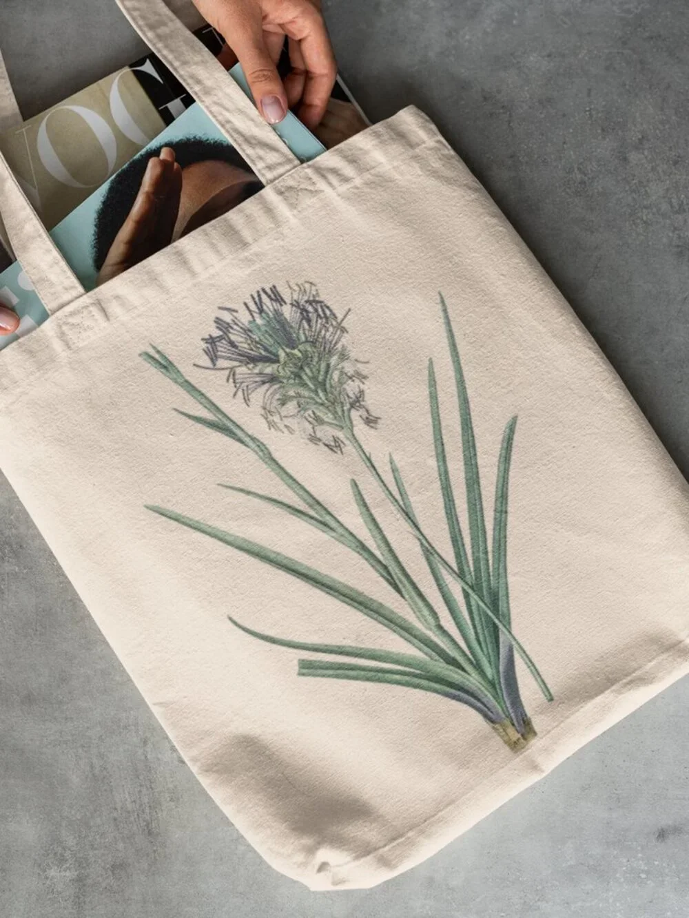 Spiked Agave Vintage Floral Print Graphic Canvas Tote Bag